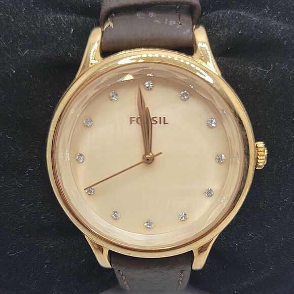 Fossil Women’s Gold-Tone Crystal Dial Leather Strap Watch - Brown main image 7